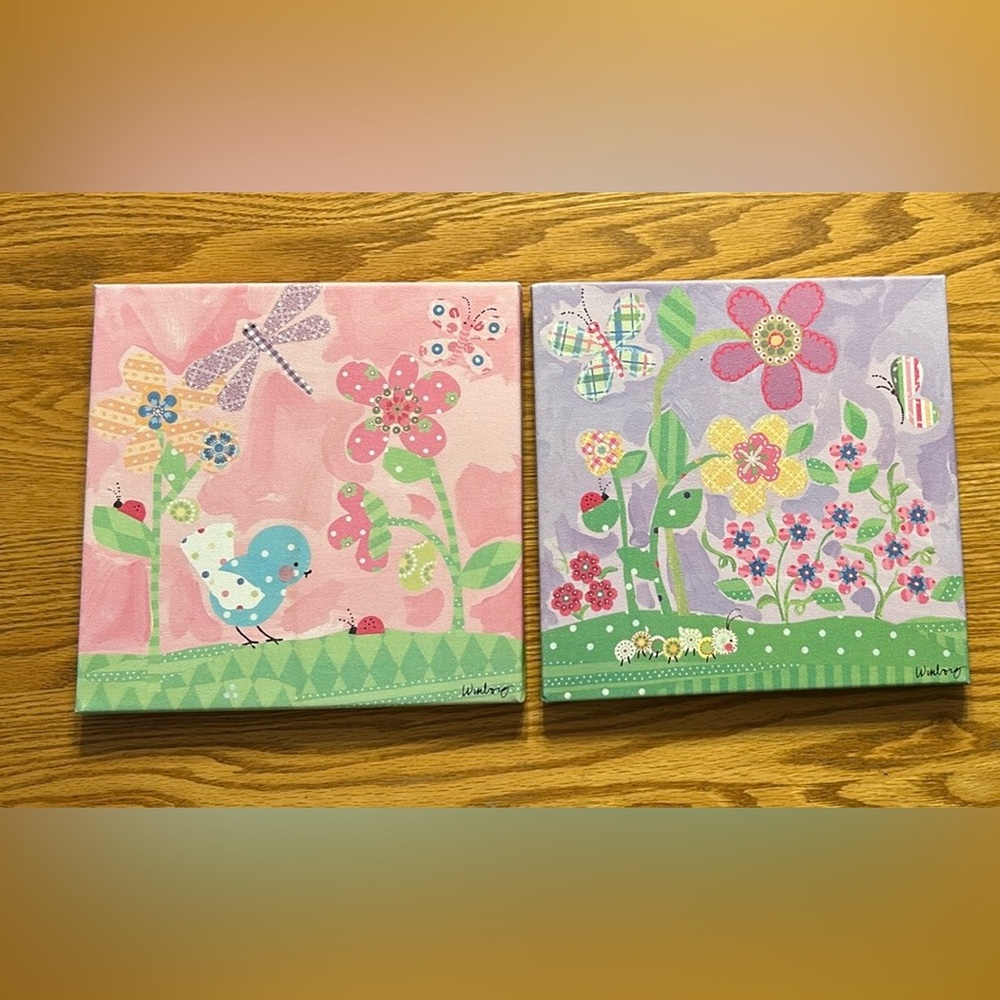 Colorful Floral and Insect Canvas Art Set 10x10